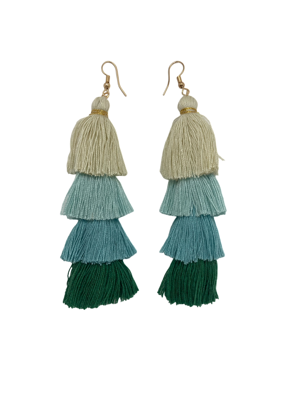 Fringe Earrings-Tan Blue & Green