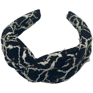 Black Embroidered w/ Sequins Headband