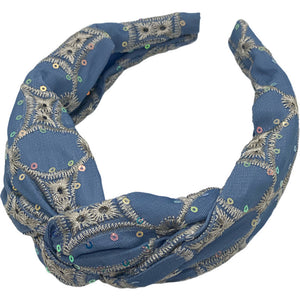 Blue Embroidered w/Sequins Headband