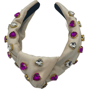 Velvet w/ Heart Crystals Headband