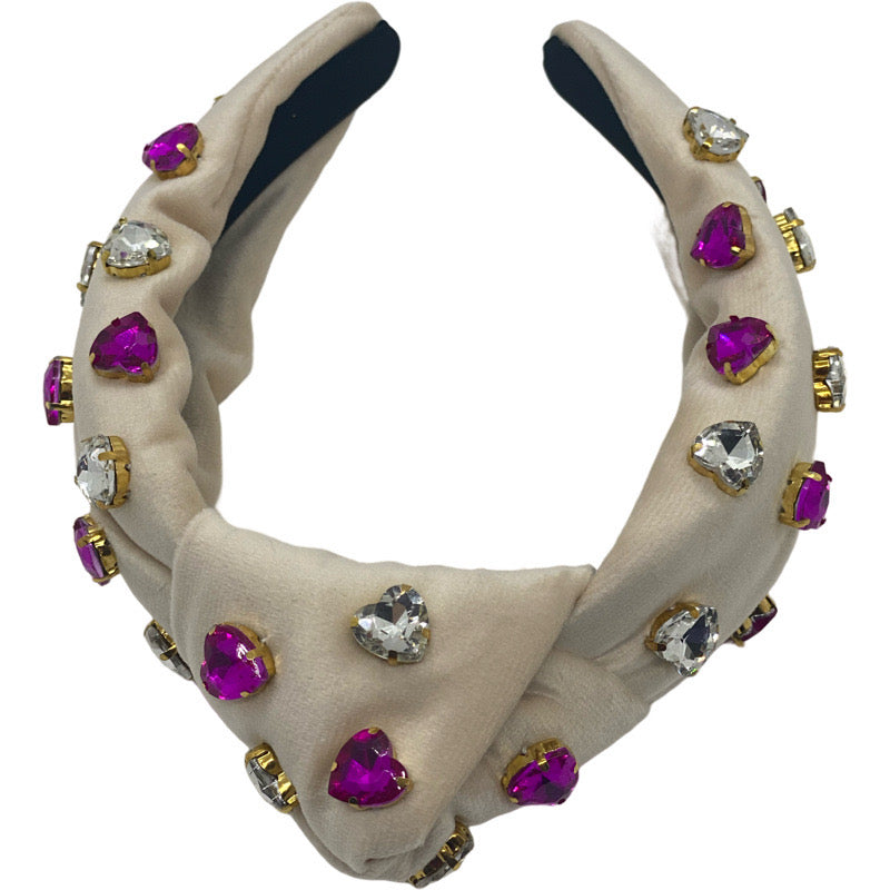 Velvet w/ Heart Crystals Headband