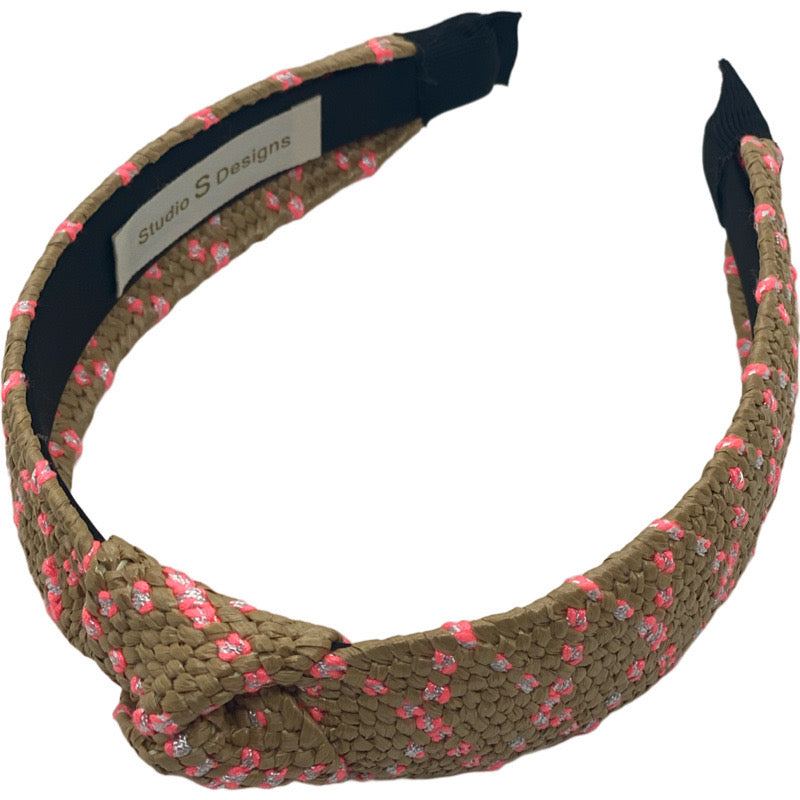 Coral White & Natural Rattan Headband