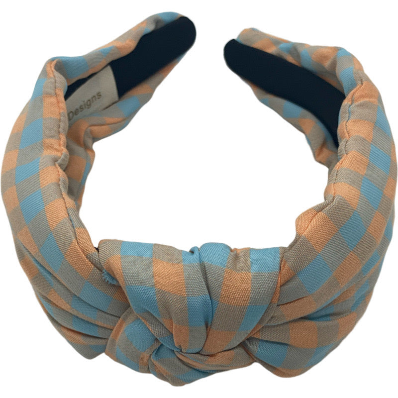 Peach & Blue Checked Headband