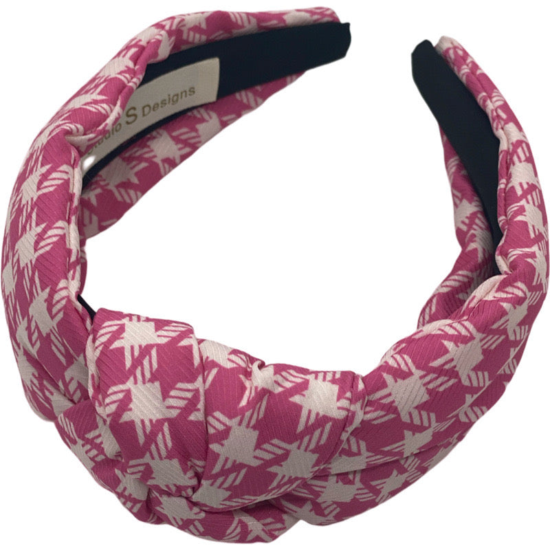 Pink Houndstooth Headband