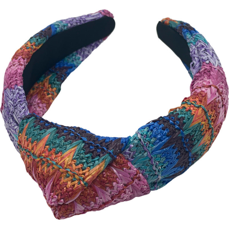 Multicolored Striped Straw Headband