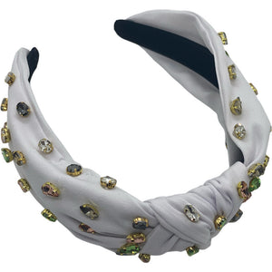 White w/Multicolored Stone Embellished Headband