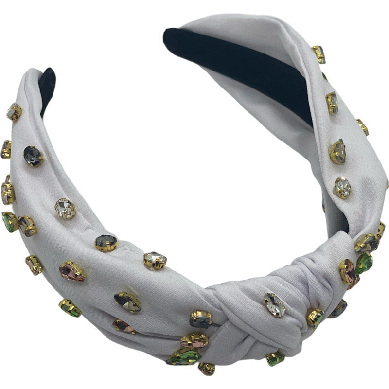 White w/Multicolored Stone Embellished Headband