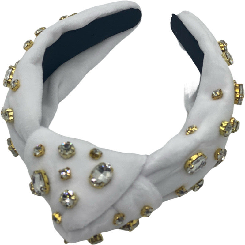 Velvet White w/Clear Crystals Headband