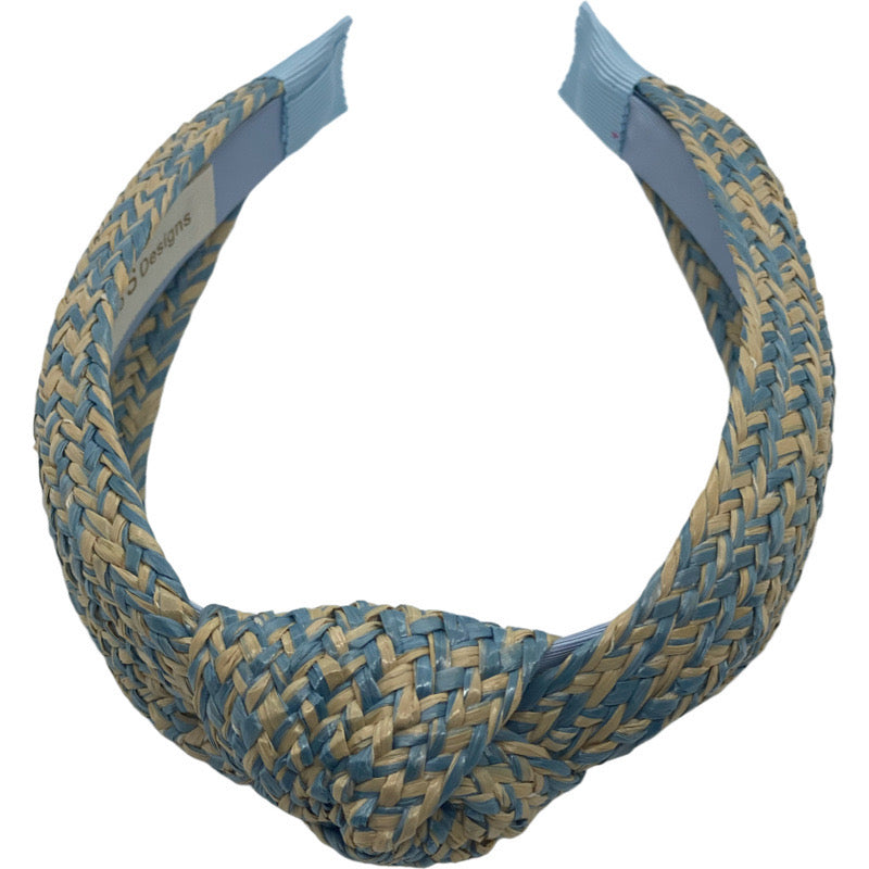 Light Blue & Natural Rattan Headband
