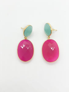 Fuchsia & Aqua Chalcedony Gemstone Earrings