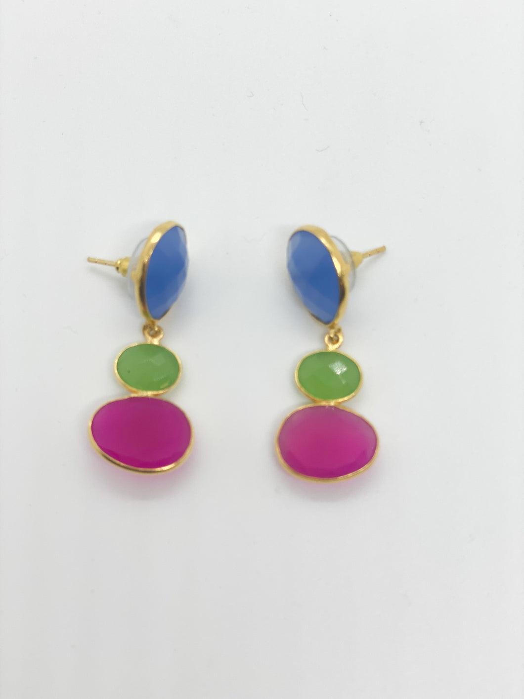 Chalcedony Gemstone Earrings-Fuchsia Sea Blue