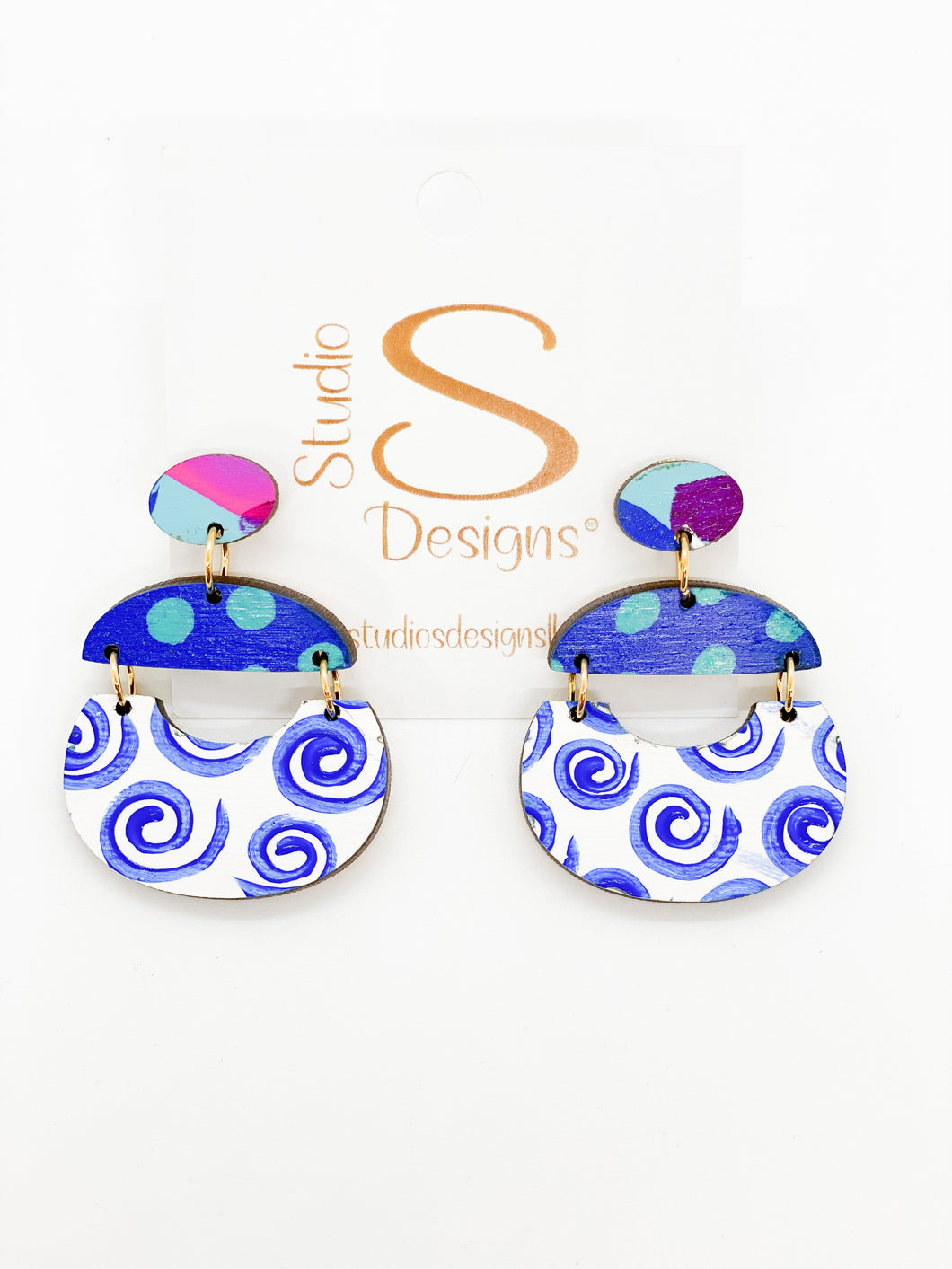 Bora Earrings-Blue White Aqua