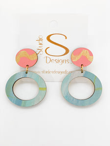 Rosie Earrings-Coral Gold Seafoam