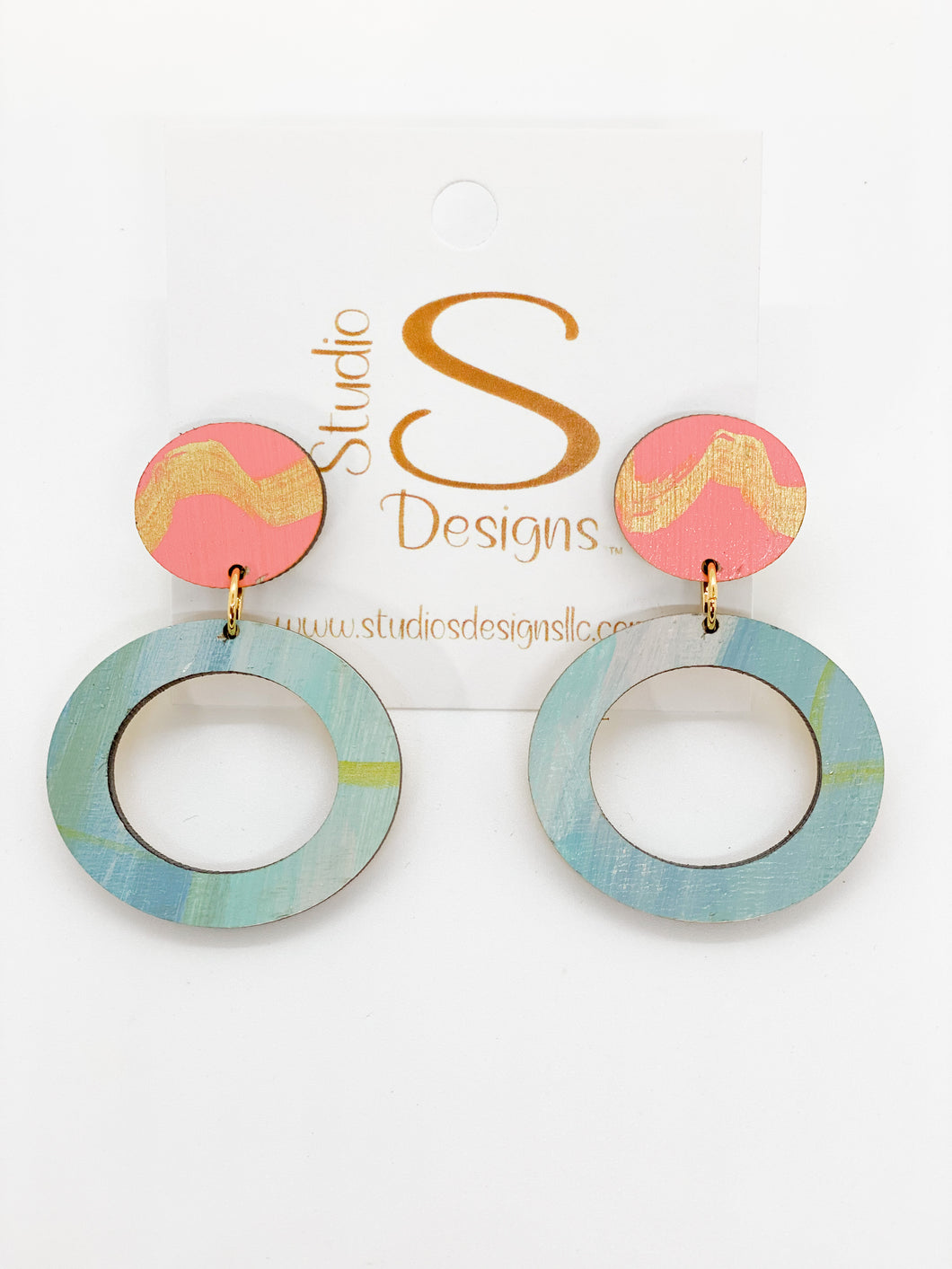 Rosie Earrings-Coral Gold Seafoam