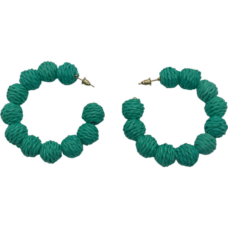 Raffia Ball Hoops-Green