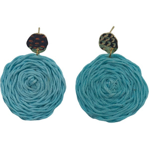 Raffia Circle Earrings-Light Blue