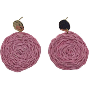 Raffia Circle Earrings-Pink