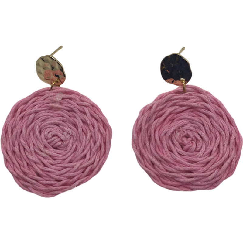 Raffia Circle Earrings-Pink