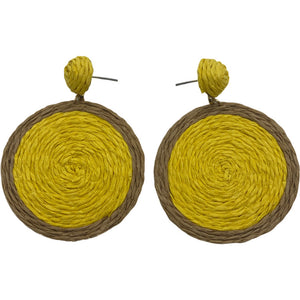 Raffia Circle Earrings-Yellow/Tan