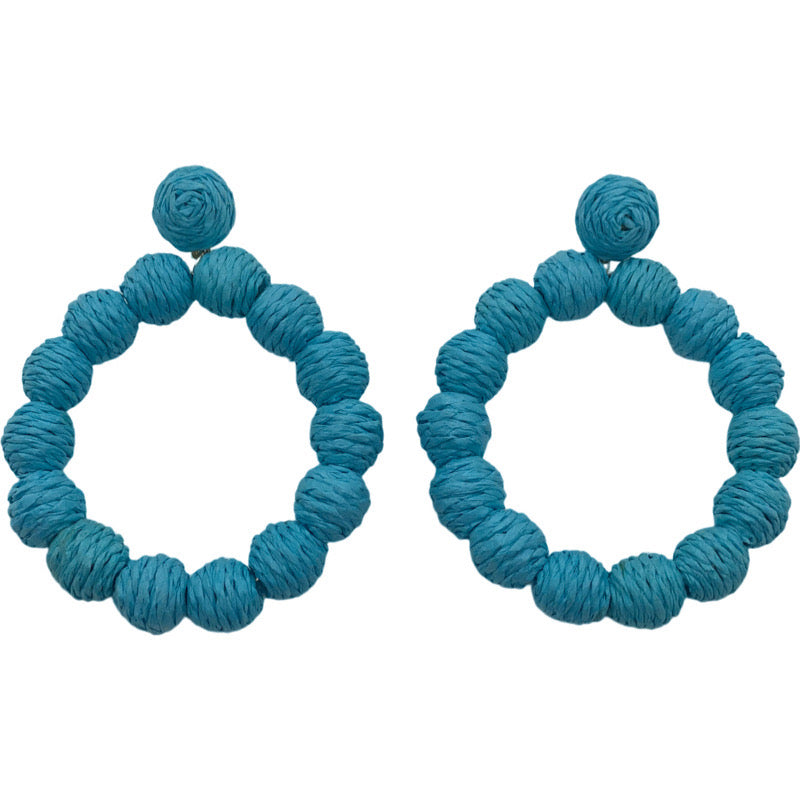 Raffia Ball Closed Hoops-Blue