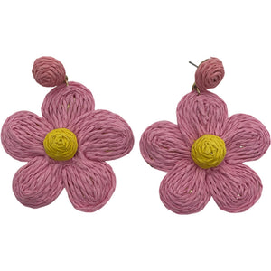Raffia Flower Earrings-Pink