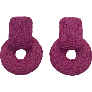 Raffia Stud Earrings-Hot Pink