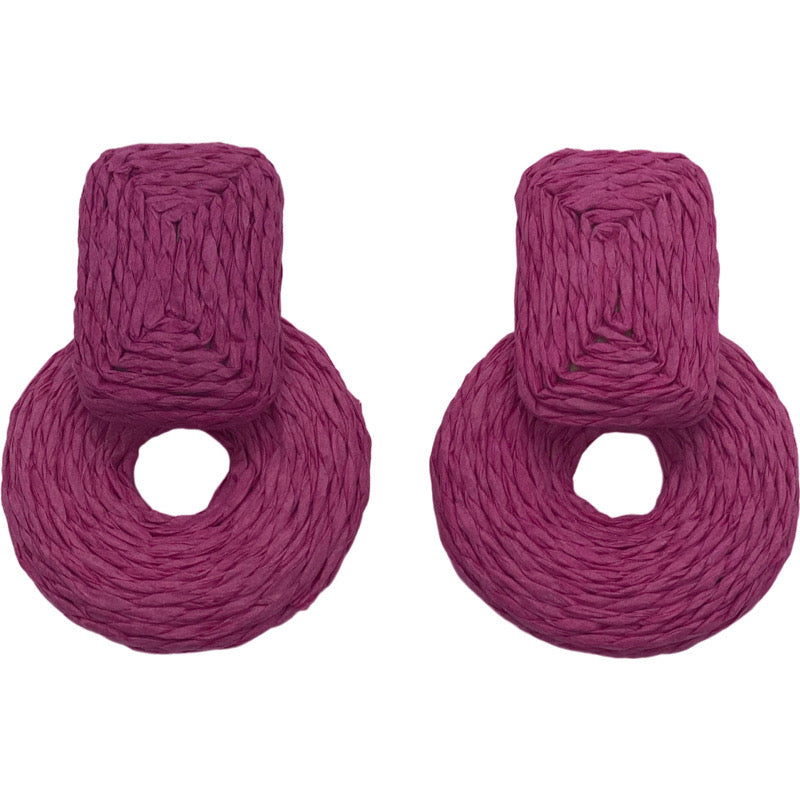 Raffia Stud Earrings-Hot Pink