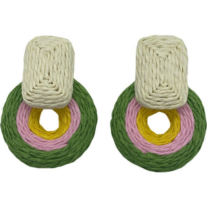 Raffia Stud Earrings-Pastel Multi
