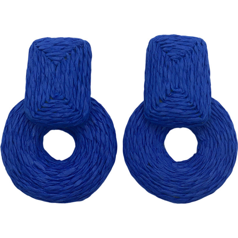 Raffia Stud Earrings-Royal Blue