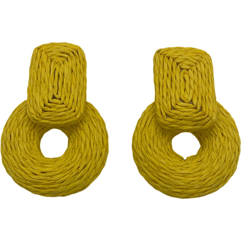 Raffia Stud Earrings-Yellow
