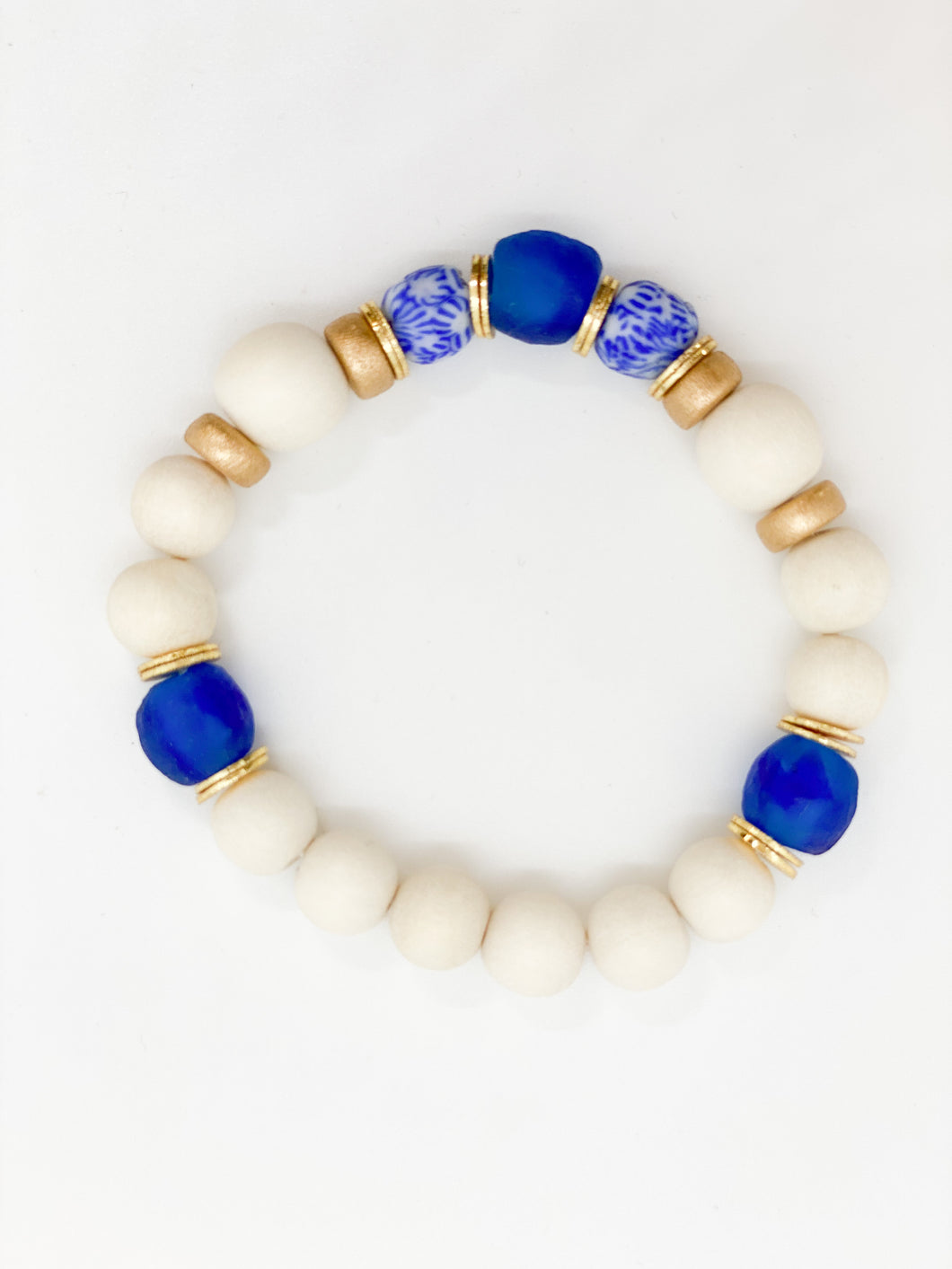 Stretch Bracelet- White Blue Gold