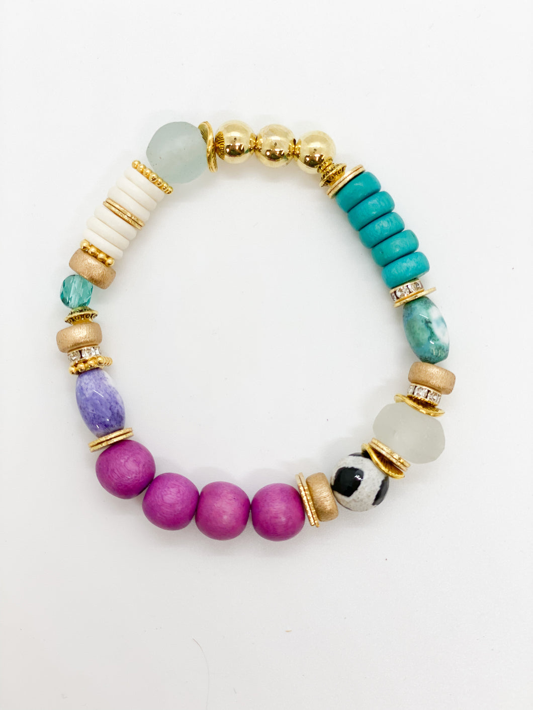Stretch Bracelet-Magenta Turquoise Black Gold