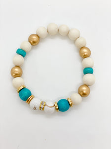 Stretch Bracelet-White Turquoise Gold