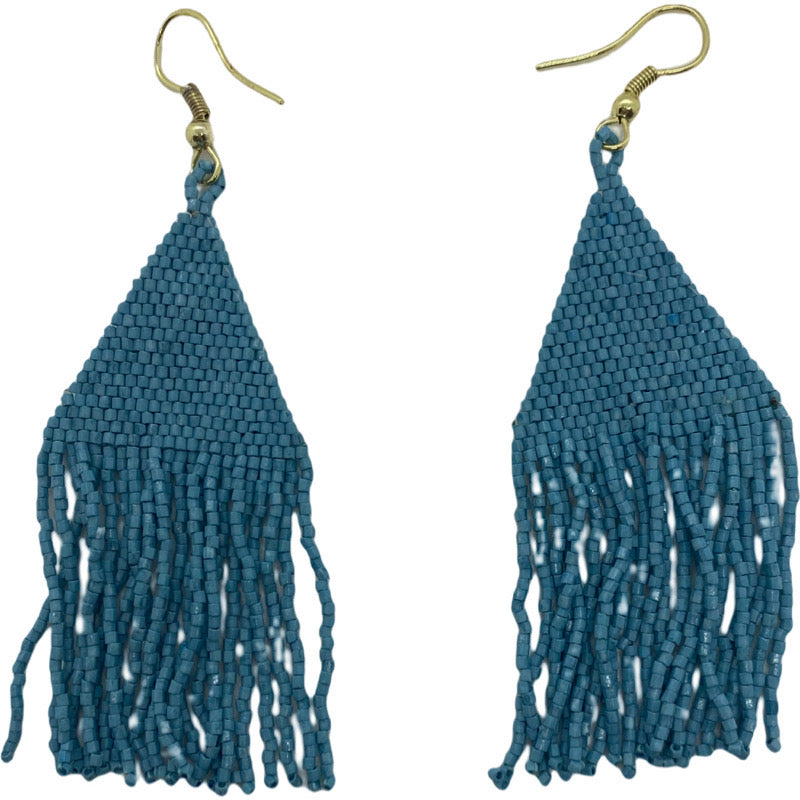 Shimmer Glass Beaded Earrings-Blue