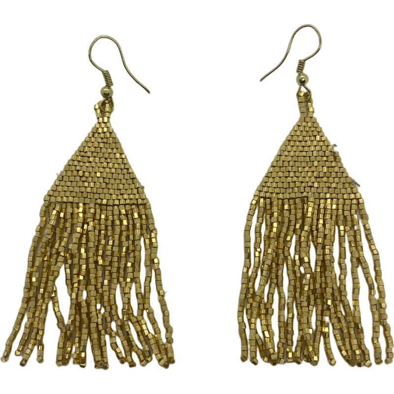 Shimmer Glass Beaded Earrings- Metallic Gold