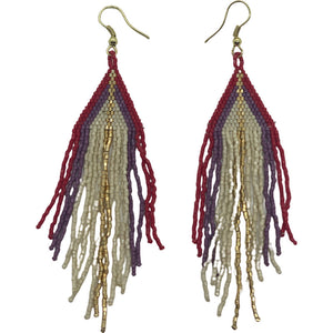 Shimmer Glass Beaded Earrings-Fuchsia, Purple, Cream