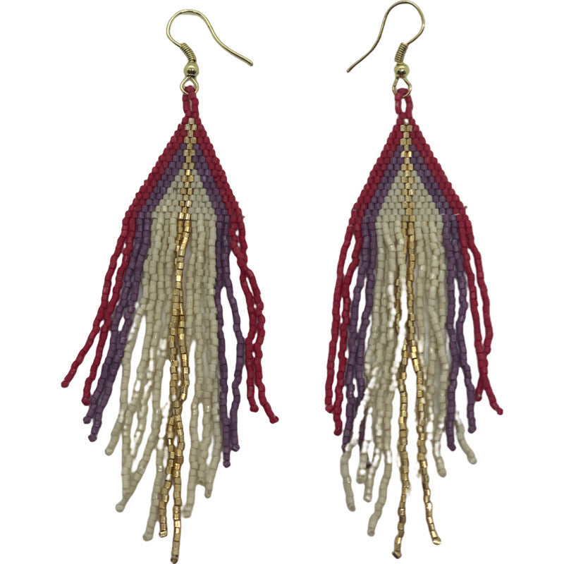 Shimmer Glass Beaded Earrings-Fuchsia, Purple, Cream