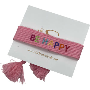 Embroidered Tassel Bracelet-Be Happy