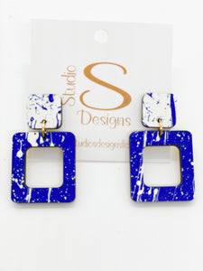 Defense Earrings-Royal & White