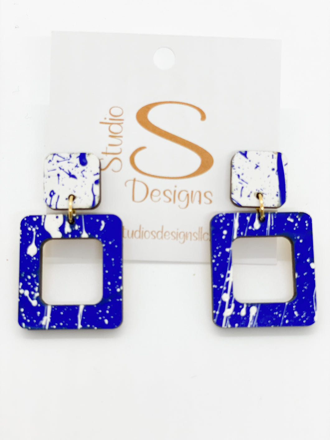 Defense Earrings-Royal & White