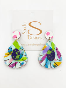 Weatherly Earrings-White Magenta Purple Blue Aqua Gold