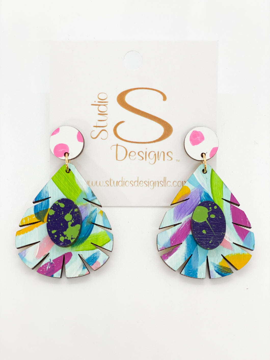 Weatherly Earrings-White Magenta Purple Blue Aqua Gold