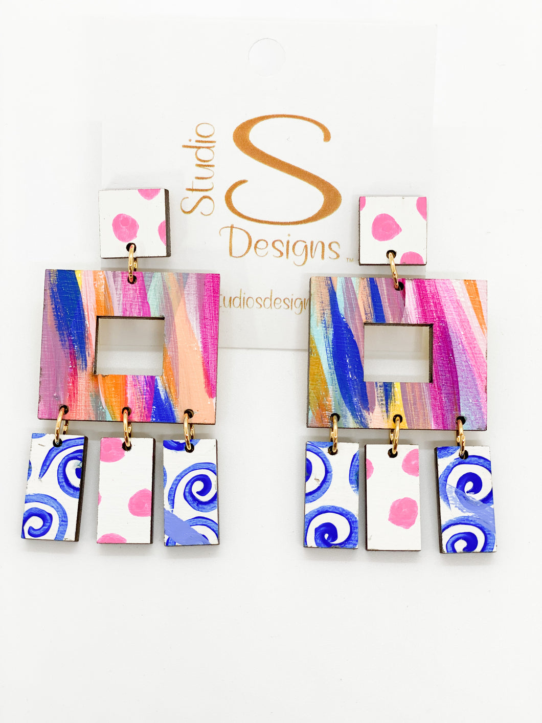 Suzanne Earrings-Pink Blue Aqua Peach Yellow