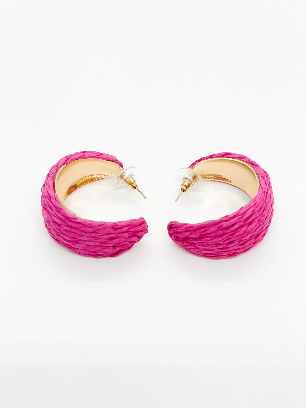 Raffia Small Hoops-Hot Pink