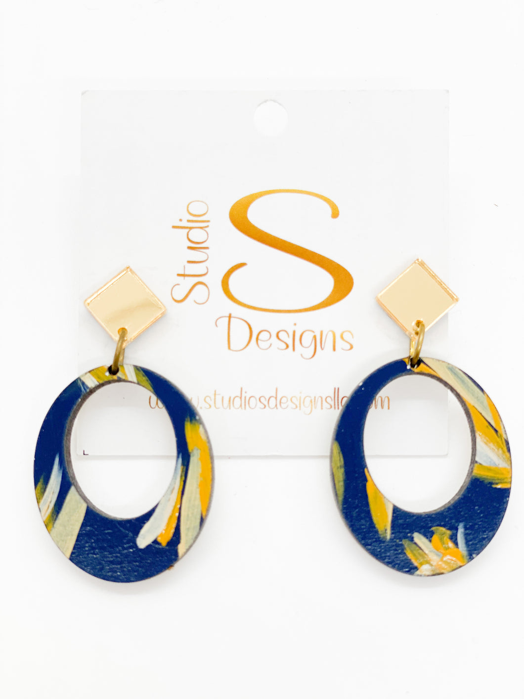 Ashley Earrings-Gold Navy Mustard