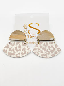 Bella Earrings-Natural Abstract Cream Tan Leather