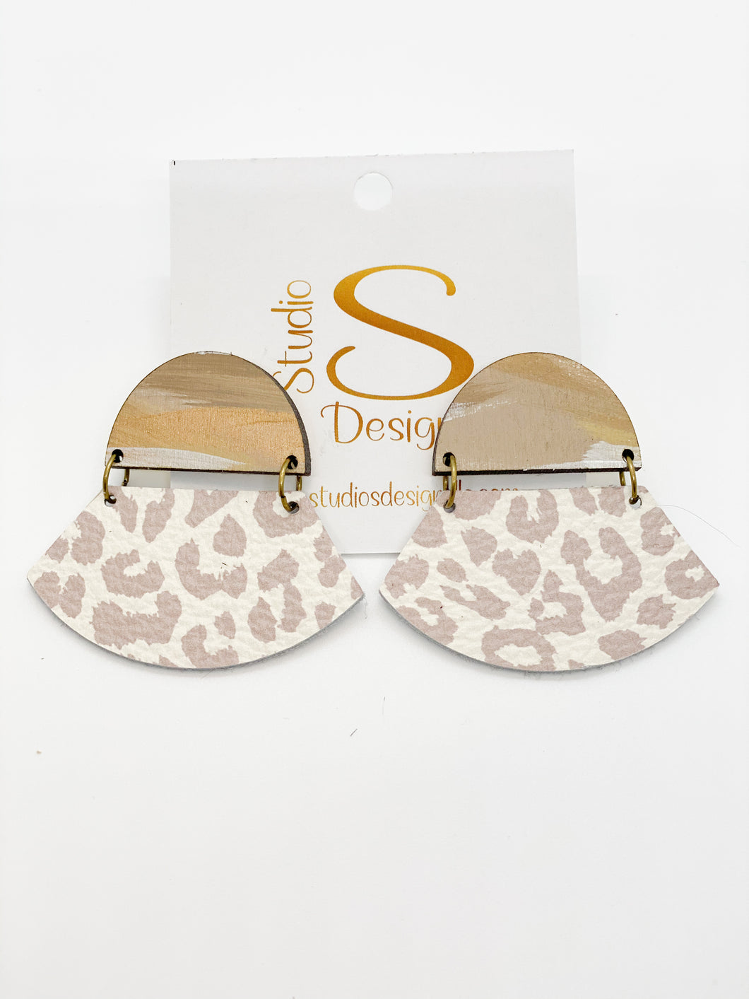 Bella Earrings-Natural Abstract Cream Tan Leather