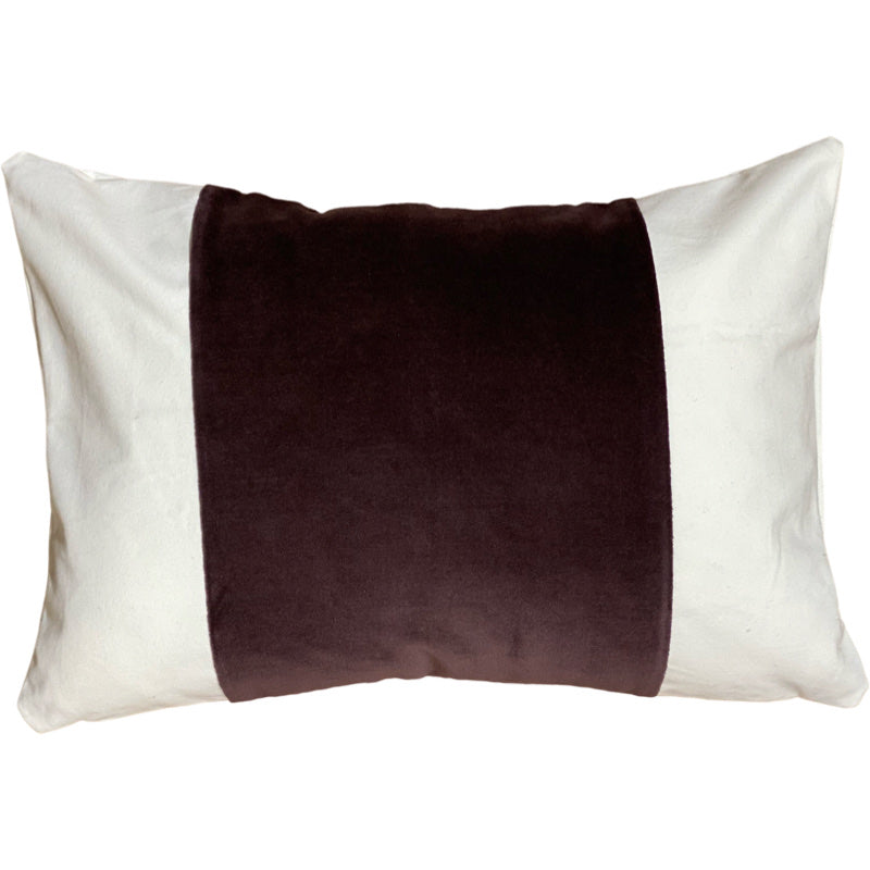 Throw Pillow 13 x 19-White with Chocolate Velvet Panel