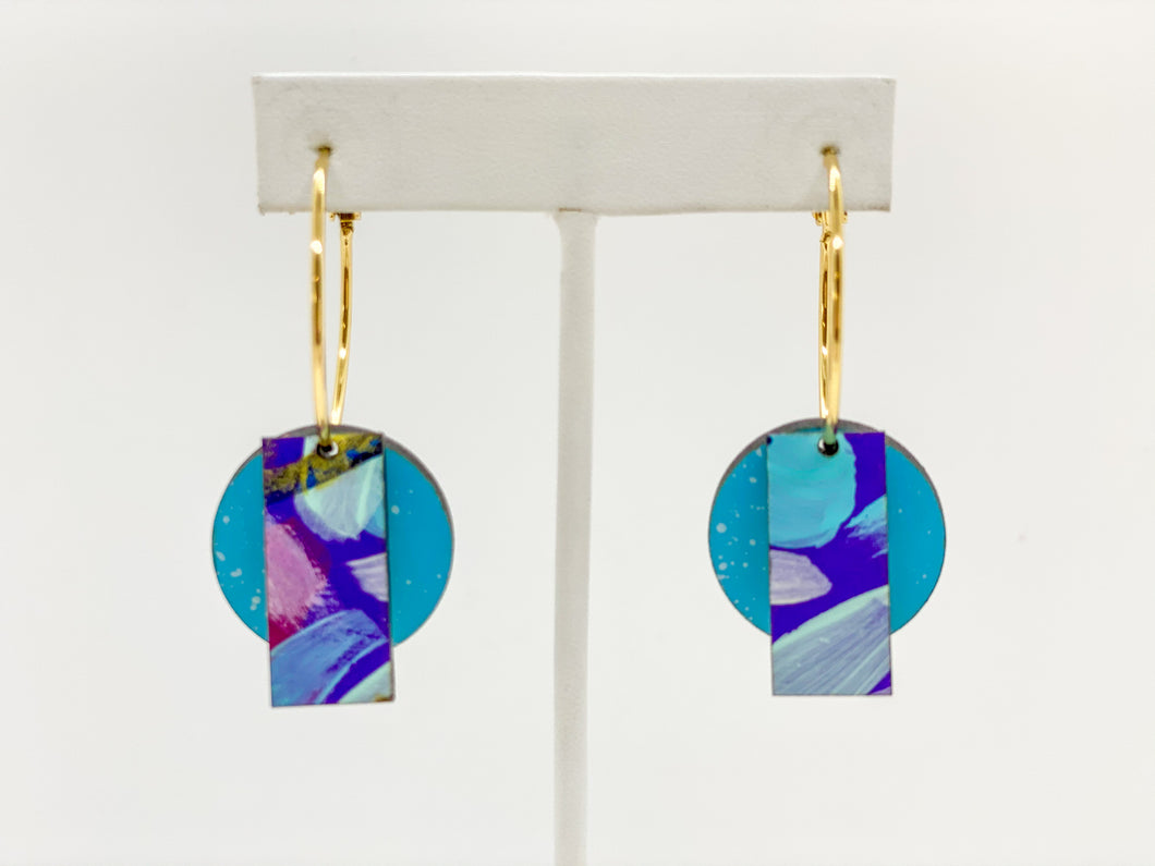 Hoops Earrings-Aqua Purple Pink Gold
