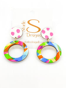 Rosie Earrings-White Magenta Blue Orange Yellow